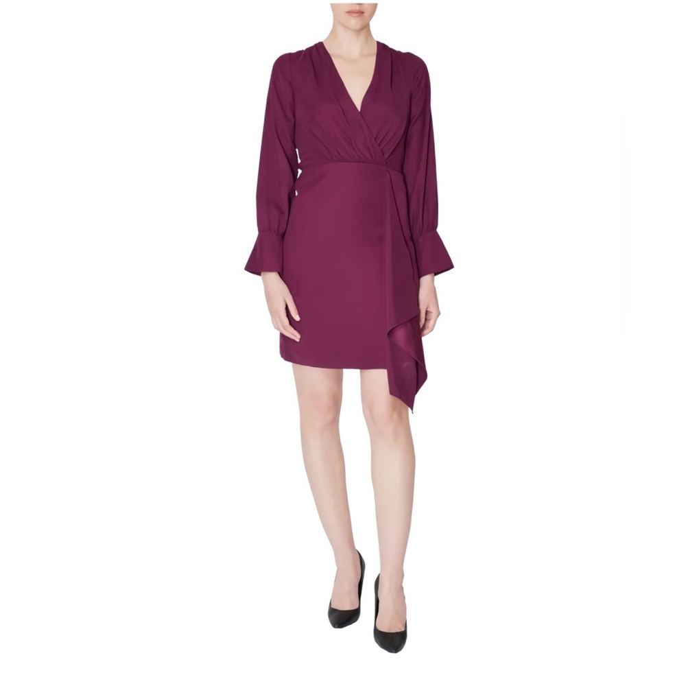 Julia Jordan Purple Asymmetrical Wrap Dress with Bishop Sleeves
